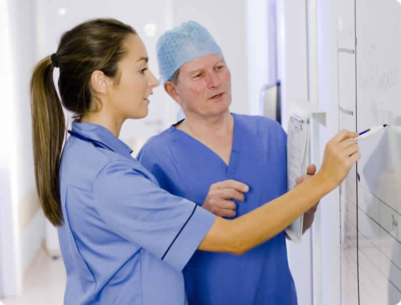 Image of a doctor and nurse at talking